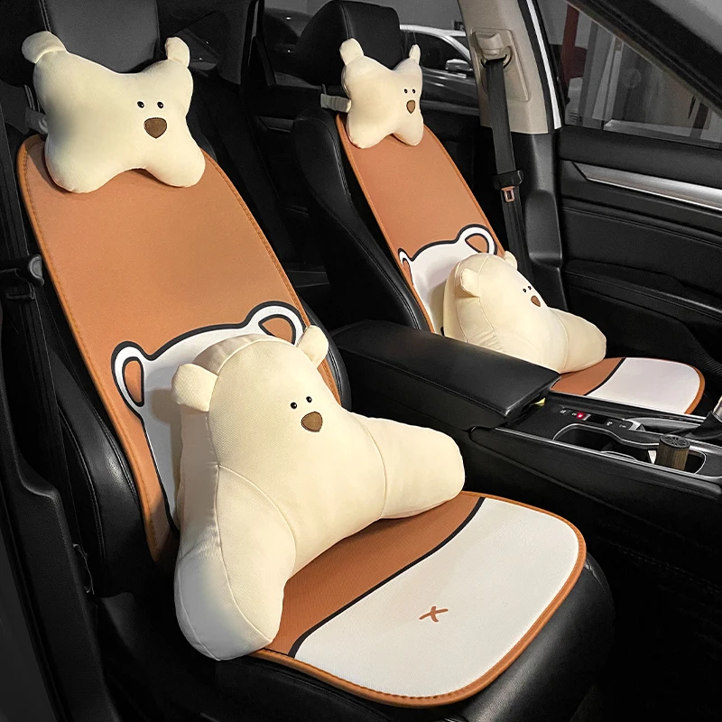 

2023 New Arrival Four Seasons Universal Cartoon Tank Bear Cotton Flax Protective Anti-slip Car Seat Cushion