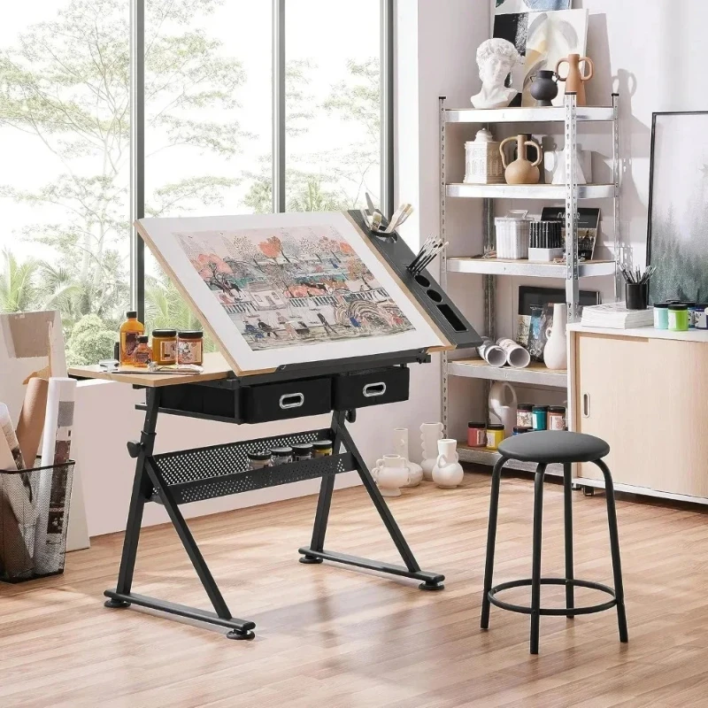 adjustable height artistic desk for drafting, sketching, and watercolor art