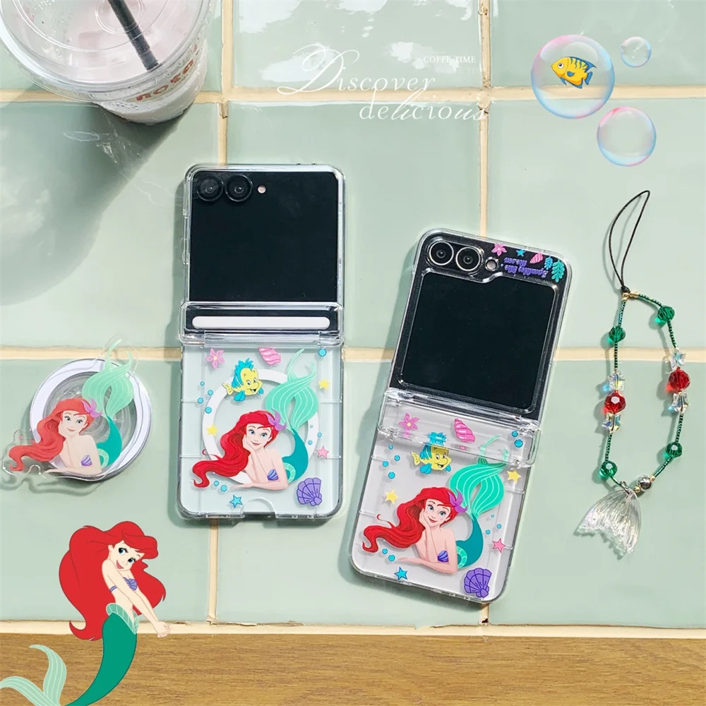 

Cute Cartoon Mermaid Magnetic Phone case for Samsung Galaxy Z Flip6 7FE Flip6 5 4 3 5G Flip7 6 cover with Magsafe Stand Chain Ca