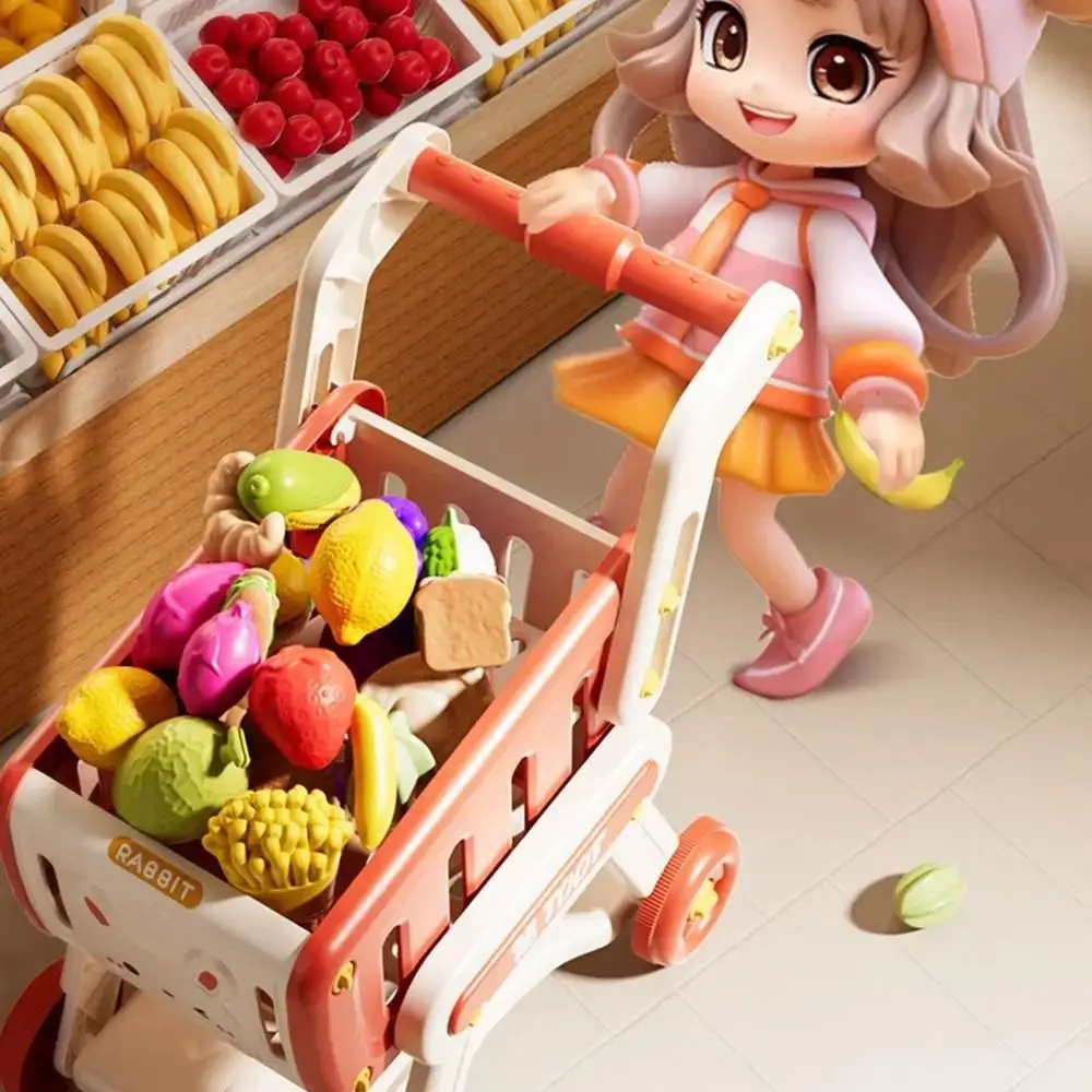 Meerkleurige winkelwagentje Speelgoedset Simulatie 32 stks / set Doe alsof winkelen Speeltoestel Speelgoed 1 Trolley 24 stks Fruit Kinderen Rollenspel Speelgoed