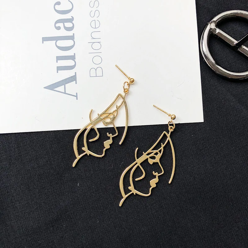 European And American Fashion Retro Fun Abstract Contour Face Earrings Female Side Face Earrings