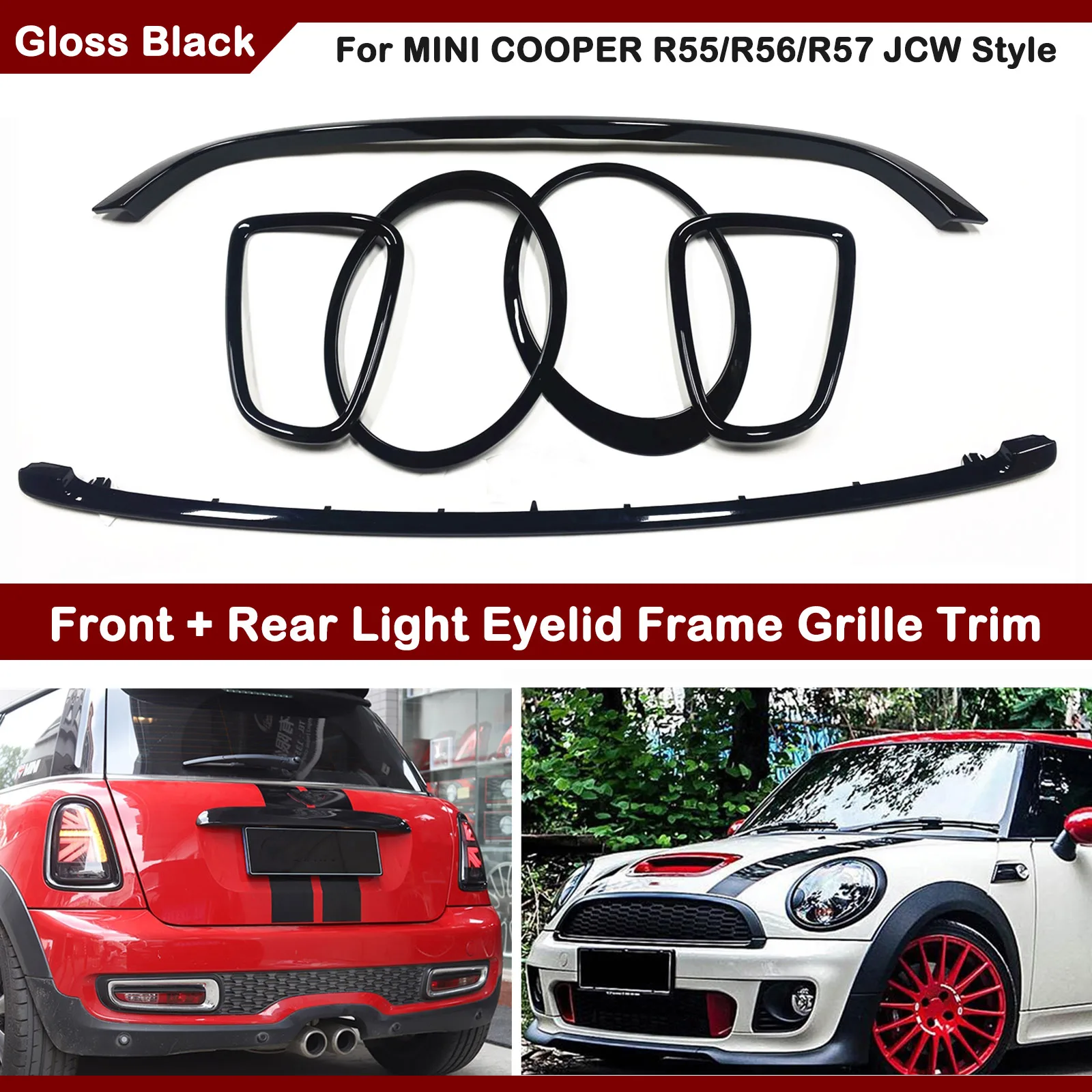 Kühlergrill-Grillverkleidung und vorderer Scheinwerfer, Scheinwerfer- und Rückleuchtenrahmenabdeckung, Autoteil für MINI COOPER R55/R56/R57