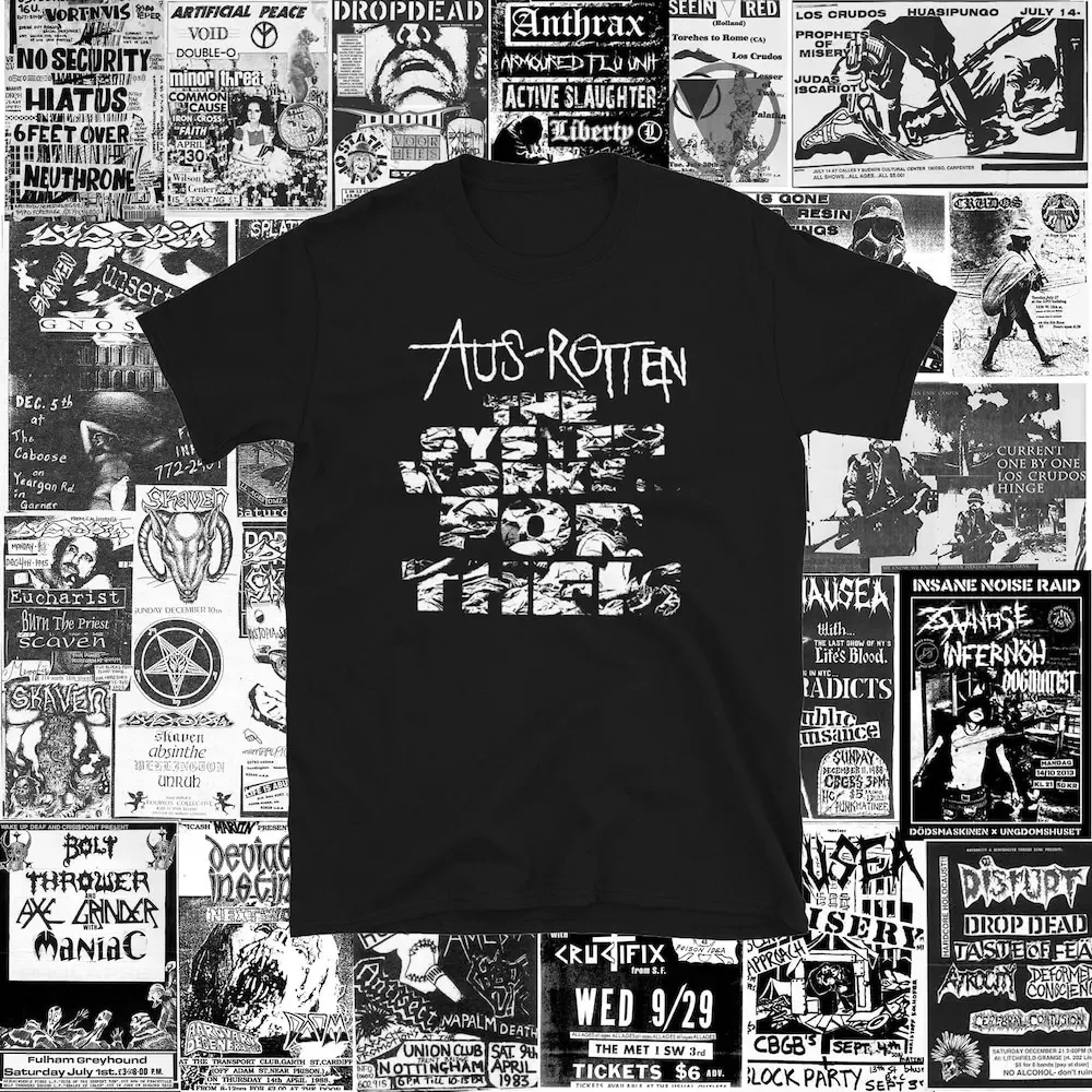 Aus Rotten The System Works For Them Short Sleeve Shirt Punk Crust Dbeat Hardcore Discharge Tragedy His Hero Is Gone