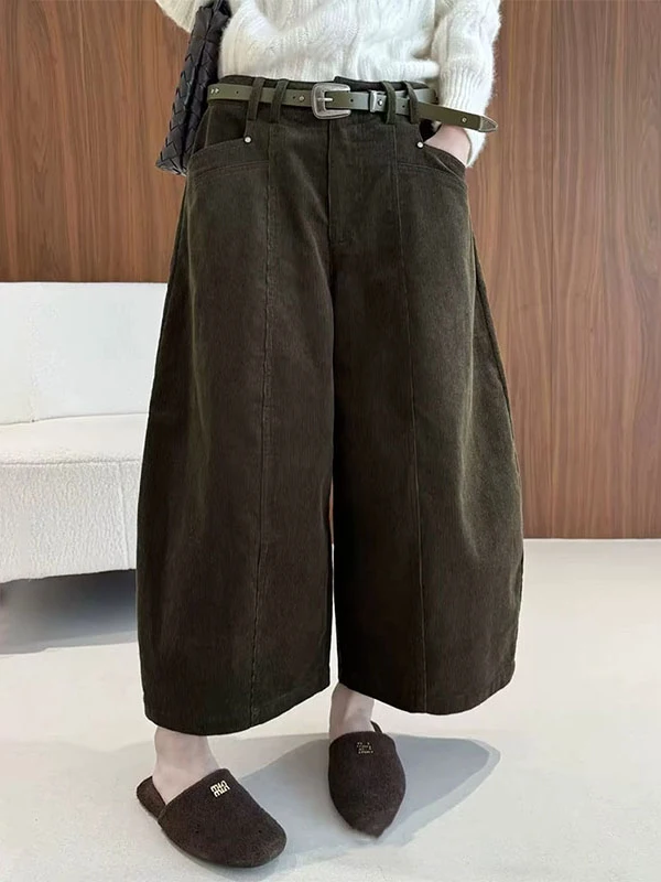 Authentic Korean High Waist Corduroy Wide Leg Pants Women's Autumn Versatile Loose Fit Casual Trousers Knife  Style