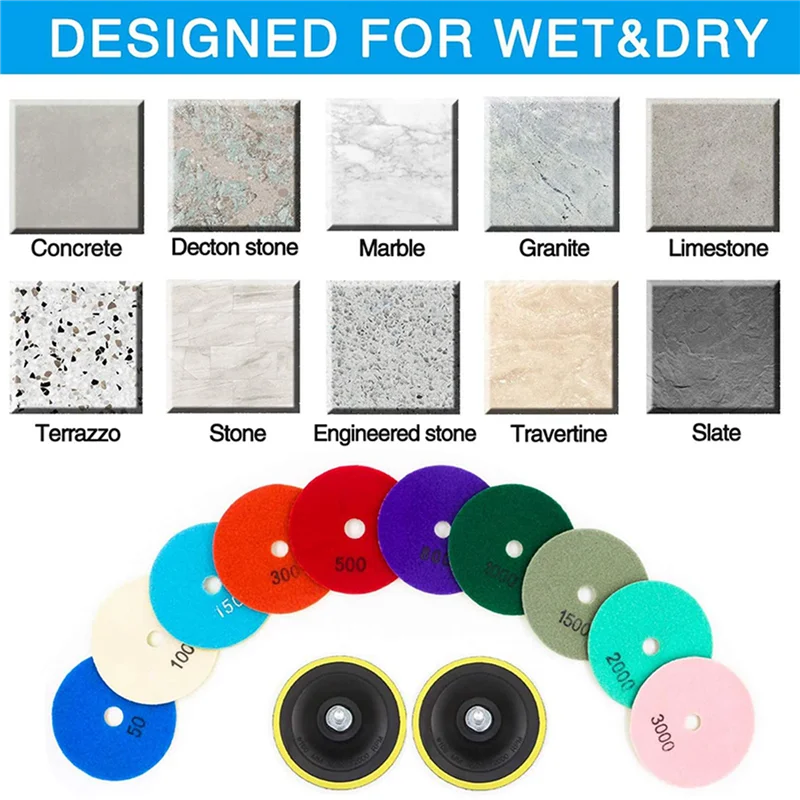 

36Pcs 3 Inch Diamond Polishing Pads Set Wet/Dry Polishing Kit For Granite Stone Concrete Marble Floor Grinder Polisher