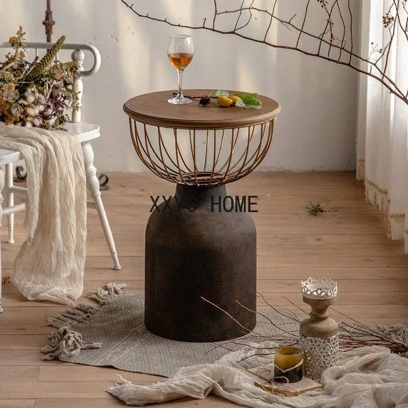

Living Room Sofa Side Table Solid Wood Bedroom Corner Table Balcony Small round Table