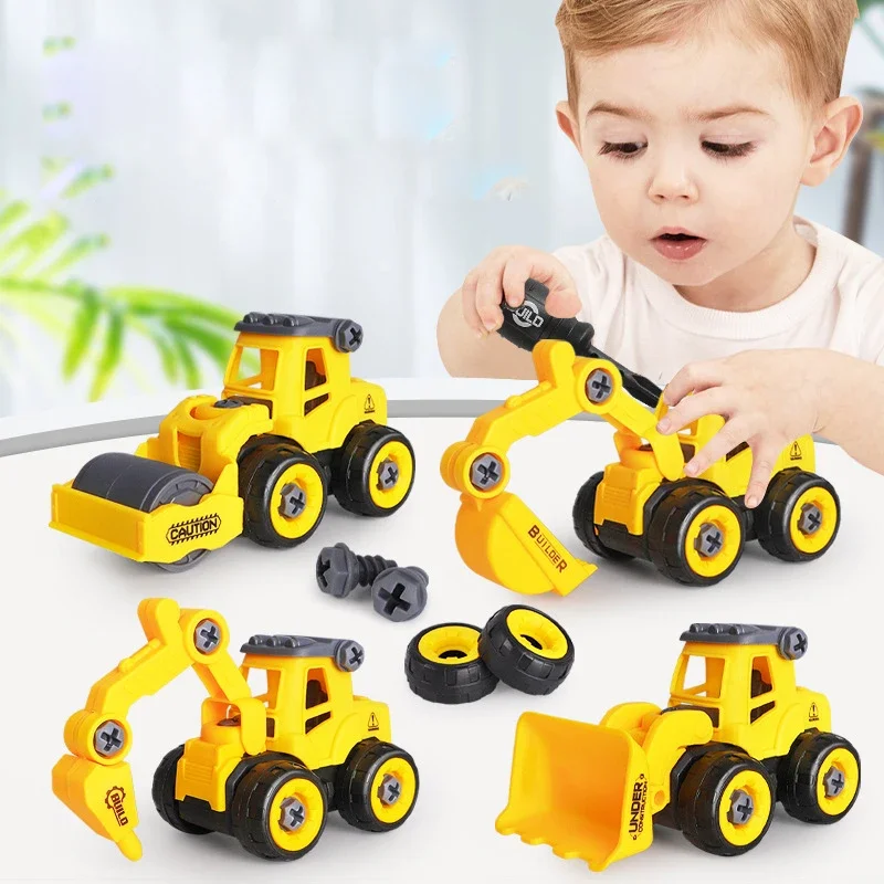 DIY Assembly Engineering Vehicle Toy Set, parafuso de escavadeira destacável, presente educacional interativo pai-filho para menino, brinquedo infantil