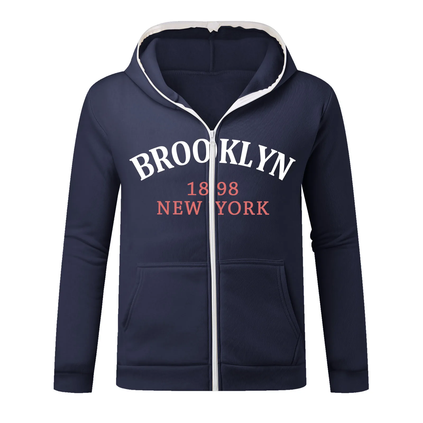 Men Hip Hop Hoodie Autumn Winter New York Printed Zipper-Up Hooded Pocket Long Sleeve Tops Sweatshirts Loose Vintage Tracksuits
