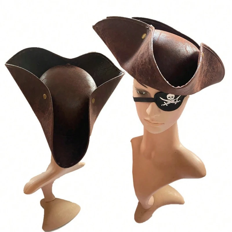 

Pirate character hat Faux Leather Pirate Hat-Brown Imitation of Old Colonial Style Tricorn For Holiday Party Cosplay Halloween