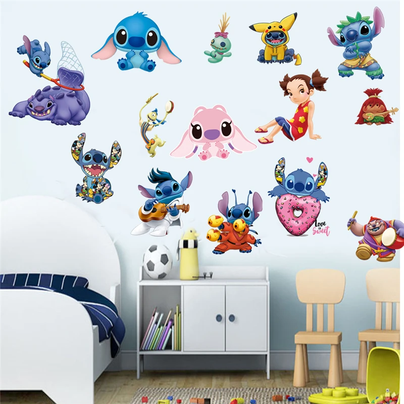 New Cartoon Lilo&Stitch Anime Movie DIY Wall Stickers For Children's Room Kindergarten Living Room Bedroom Wall Decoration