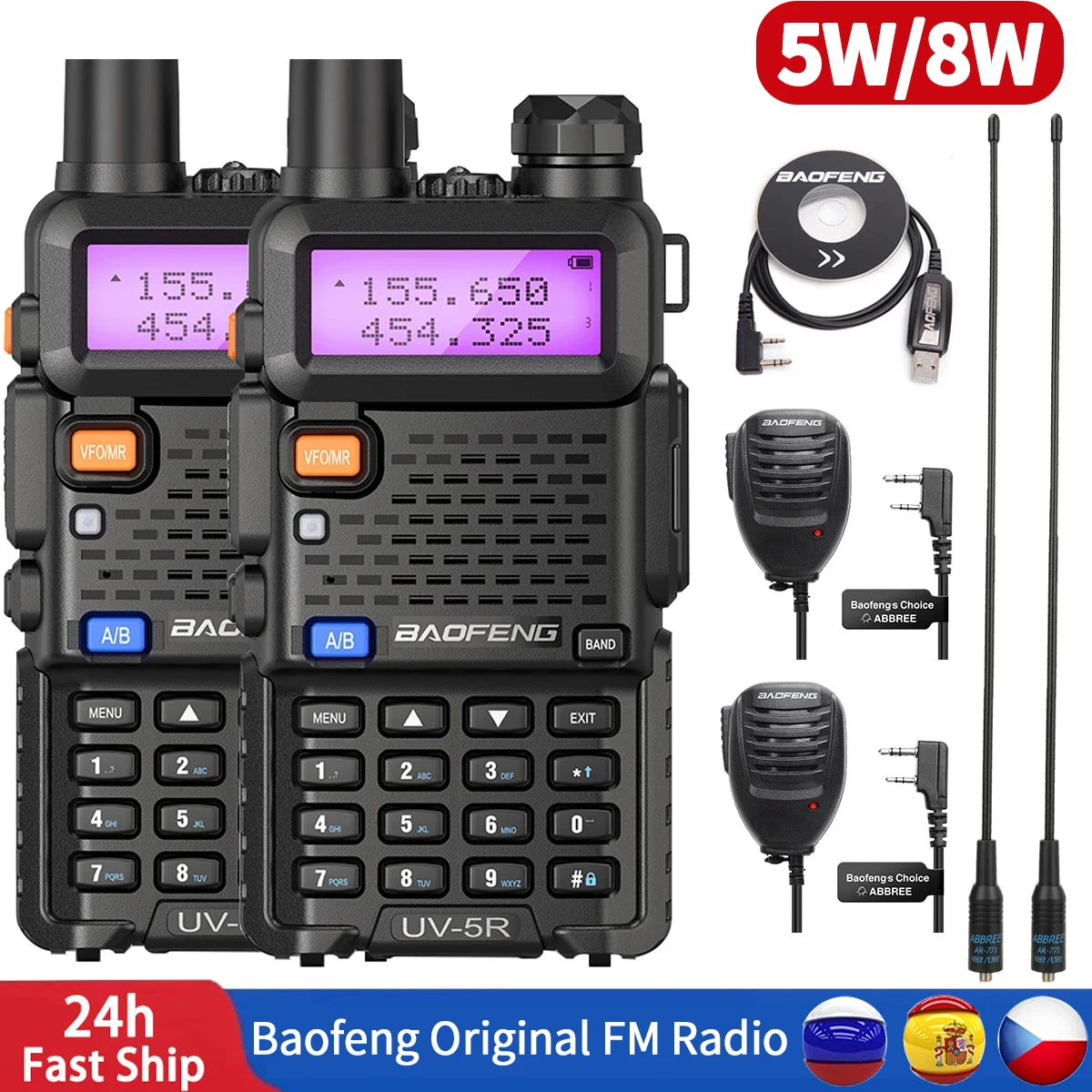 Baofeng BF-UV5R 5W/8WPortable Walkie Talkie FM Radio VHF/UHF Dual Band Two Way Radio Amateur for Hunting UV-82 UV-9R PLUS