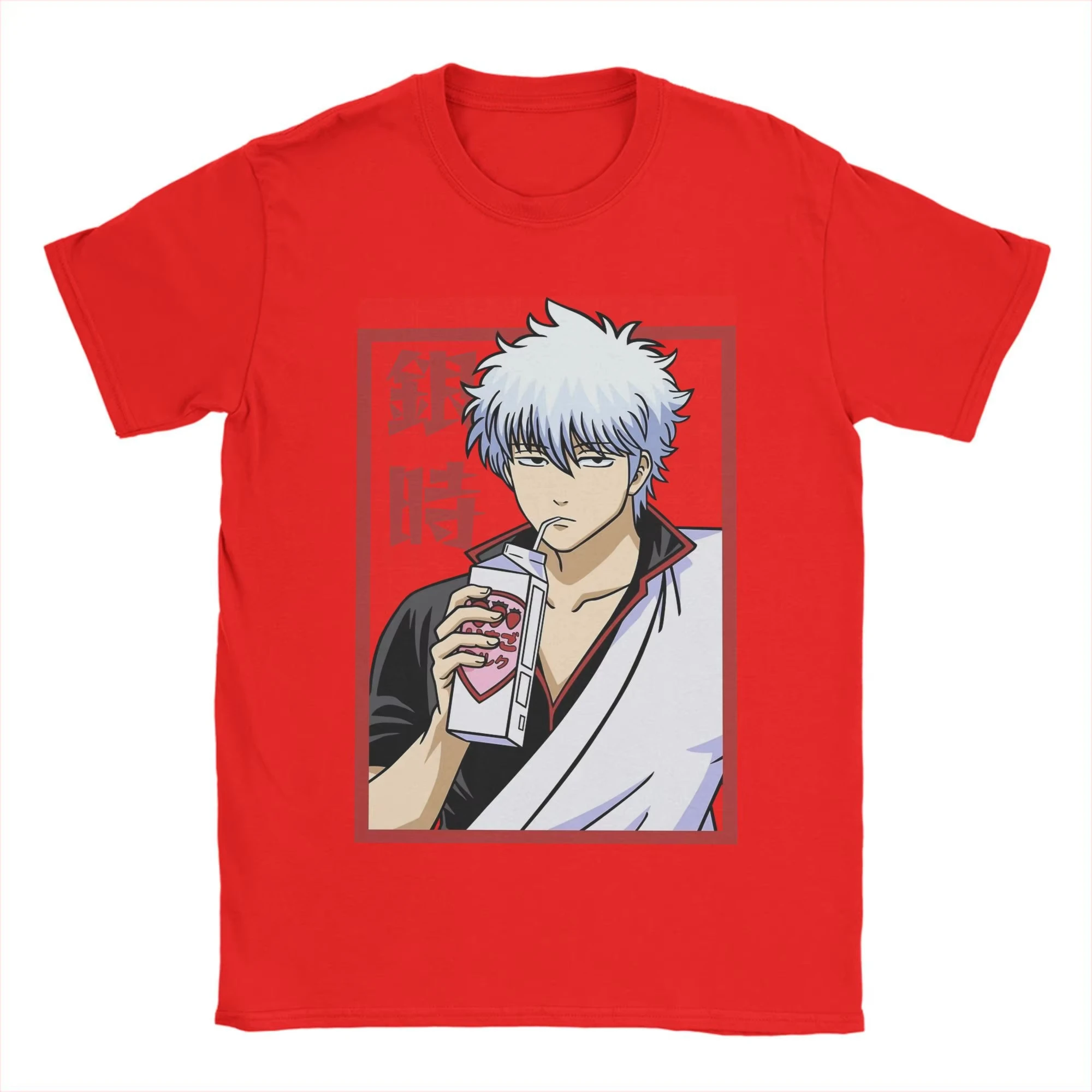 2026 New Hot Summer Gintama Sakata Gintoki Strawberry Milk T-shirt Anime Streetwear Oversized Tee Y2K Tops