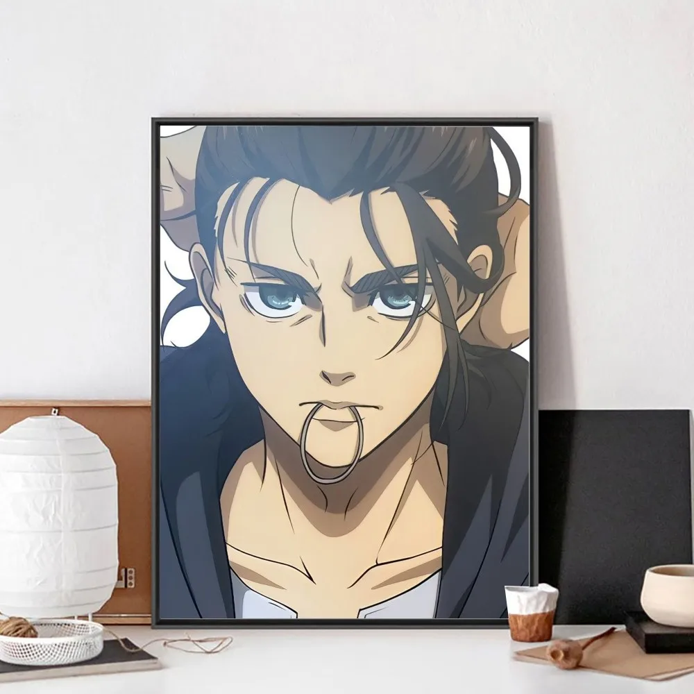 Attack Titan Eren Yeager Anime Classic Vintage Poster Framed Kraft Club Bar Paper Vintage Wall Painting Bedroom Study Stickers