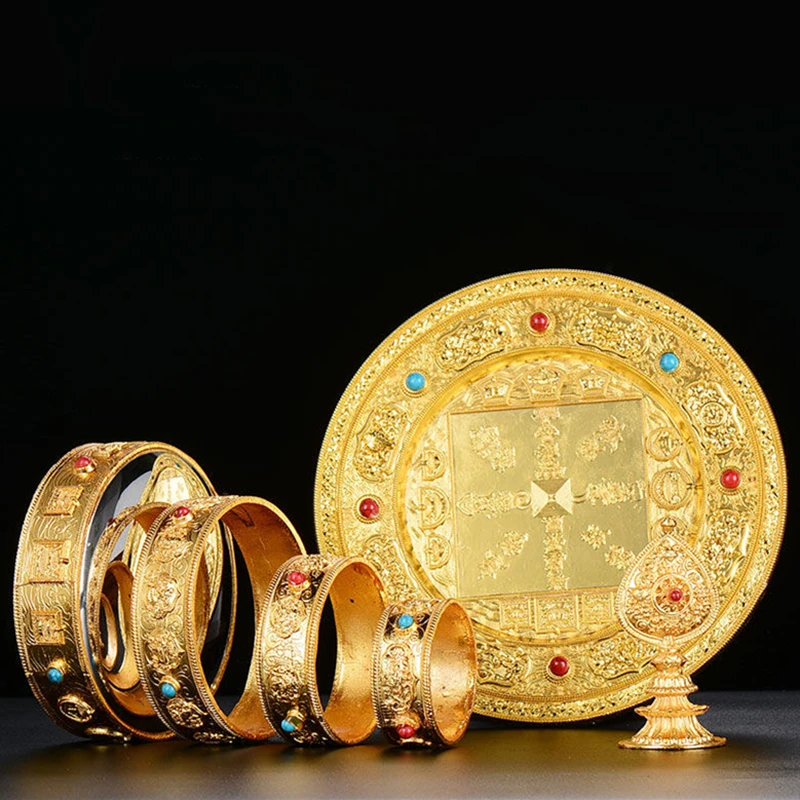 4 Layer Buddhist Manza Plate Tantric Alloy Handicraft Auspicious Tibetan Tribute Gilt Buddhism Tray Home Gift Indoor Decorative