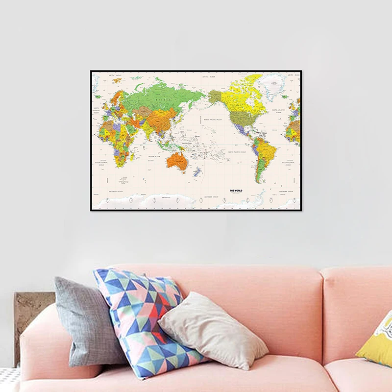 A2 Size  Printed The World Physical Map Fine Canvas Unframed Painting For Home Office Wall Decor