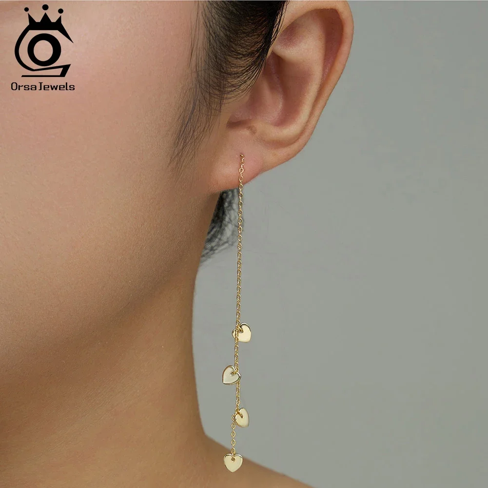 

ORSA JEWELS Elegance 925 Sterling Silver Heart Love Tassel Dangle Earrings Fashion Party Fine Jewelry OL Accessories APE150
