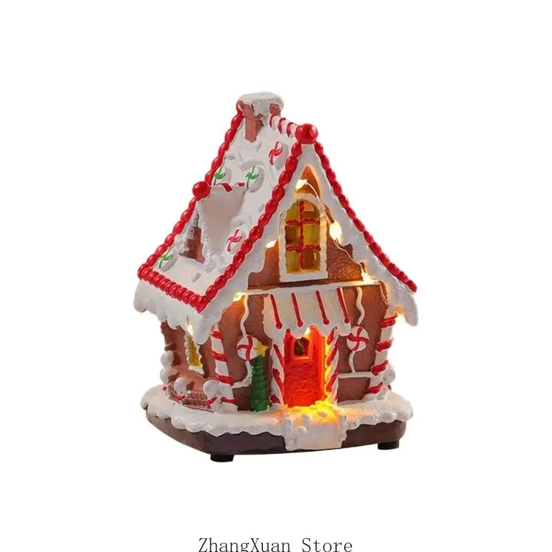 Beleuchtete Hüttendekoration aus Harz, Weihnachtsdorf-Ornament mit Musik und warmem Licht, für Schreibtisch oder – Detail 9