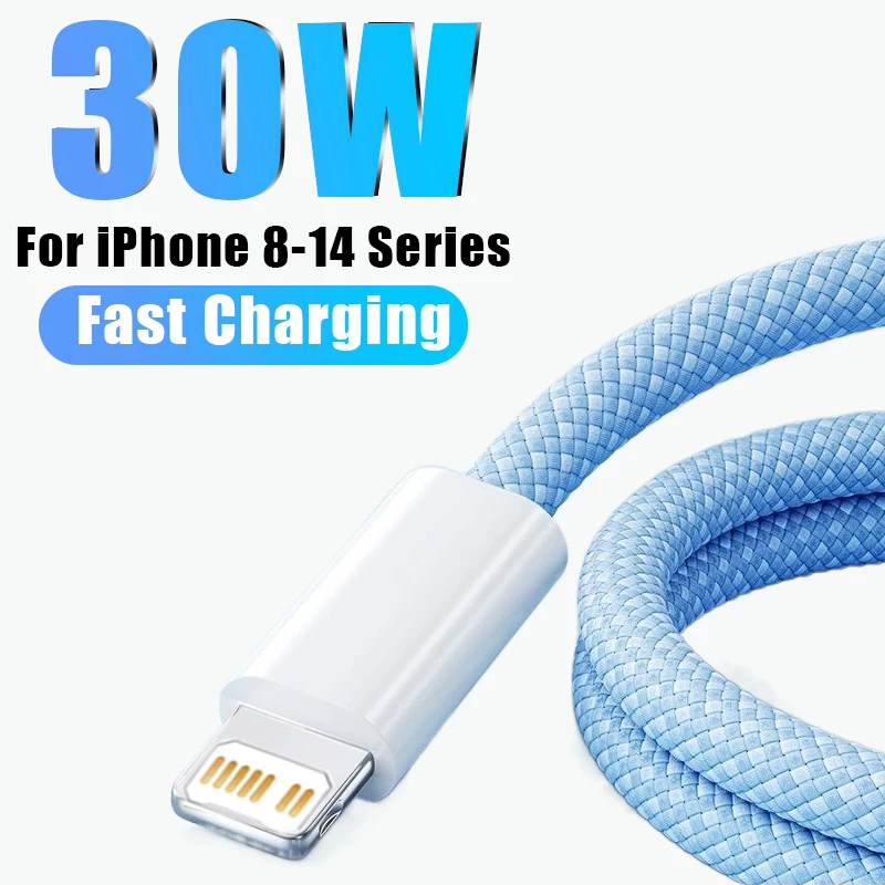 Carregador Rápido PD 30W para iPhone 14 13 12 11 X XR XS 8 Pro Max Plus Mini iPad Air Cabo de Carregamento Rápido USB C para Lightning Durável