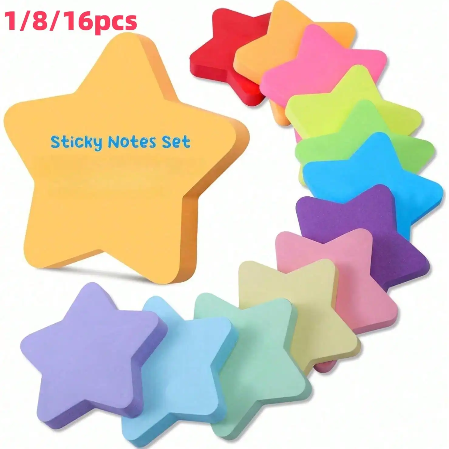 

Star-Shaped Fluorescent Sticky Notes, 8 Colors, 30 Sheets Per Pack, Suitable For Office Supplies, Notebooks, Desk Accessories, Back To School Season