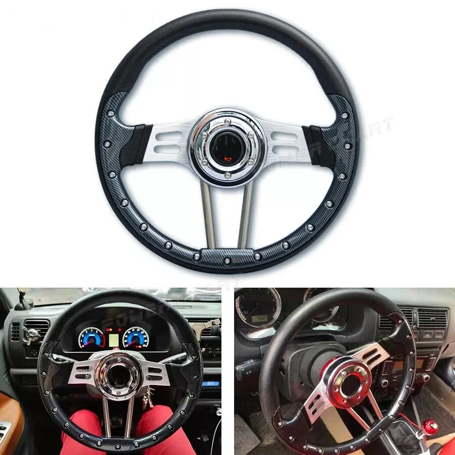 

Universal JDM Car Sport Flat Steering Wheel PU Leather Raing Steering Wheel
