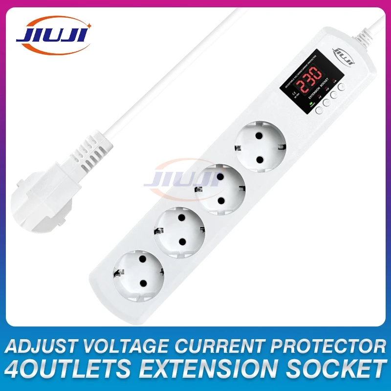 2025 new VA protector power strip Adjustable voltage and current protective extension socket 4 outlets EU socket AC power cord