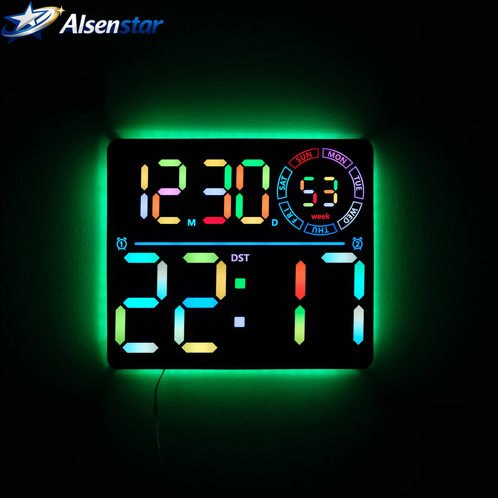 

Creative RGB Color Changing Large LED Digital Perpetual Calendar Wall Clock Electronic Alarm Clock for Living Room Home