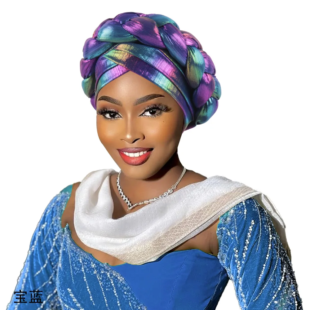 

Shiny Turban Cap for Women African Auto Gele Headtie Nigeria Wedding Party Geles Muslim Hijab Bonnet Braids Head Wrap Headgear