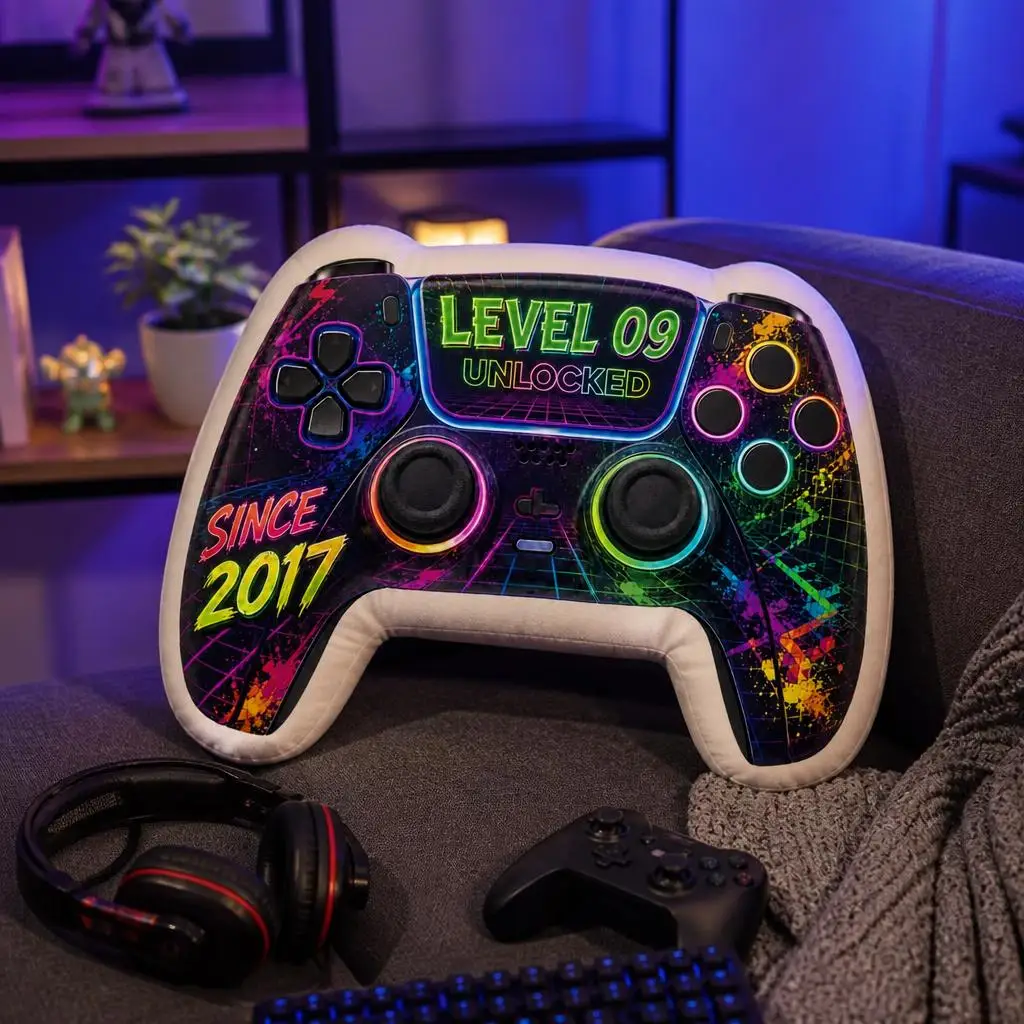 Level 09 Unlocked Since 2017 Birthday Gamer Plush Pillow Cushion Funny Stuffed Throw Pillow Home Decor Gift Sofa Bed Child Room