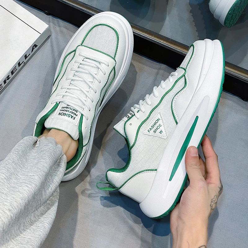 أحذية رياضية ربيعية للرجال قابلة للتنفس - أحذية بيضاء عصرية مقاومة للانزلاق ومقاومة للاهتراء للمراهقين