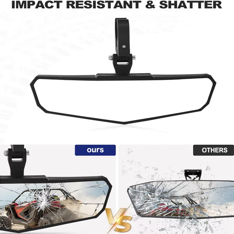 مرآة الرؤية الخلفية UTV HD SXS مرآة مركزية مع مشبك ألومنيوم تناسب 1.5 "-2.0" لـ Polaris RZR Maverick Can Am X3 Kawasaki Yamaha