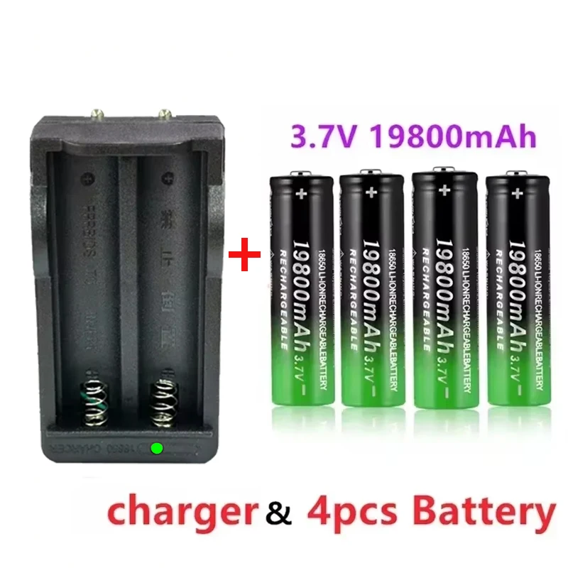 18650Battery Rechargeable Battery 3.7V19800Mah with Charger Capacity Rechargeable Li-IonBattery for Remotecontrolcomputer Shaver