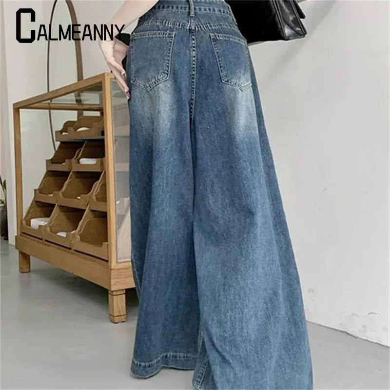 Weibliche Jeans Sommer Retro amerikanische hohe Taille lose drapieren Boden weites Bein Hosen Design Sinn große ausgestellte Hosen