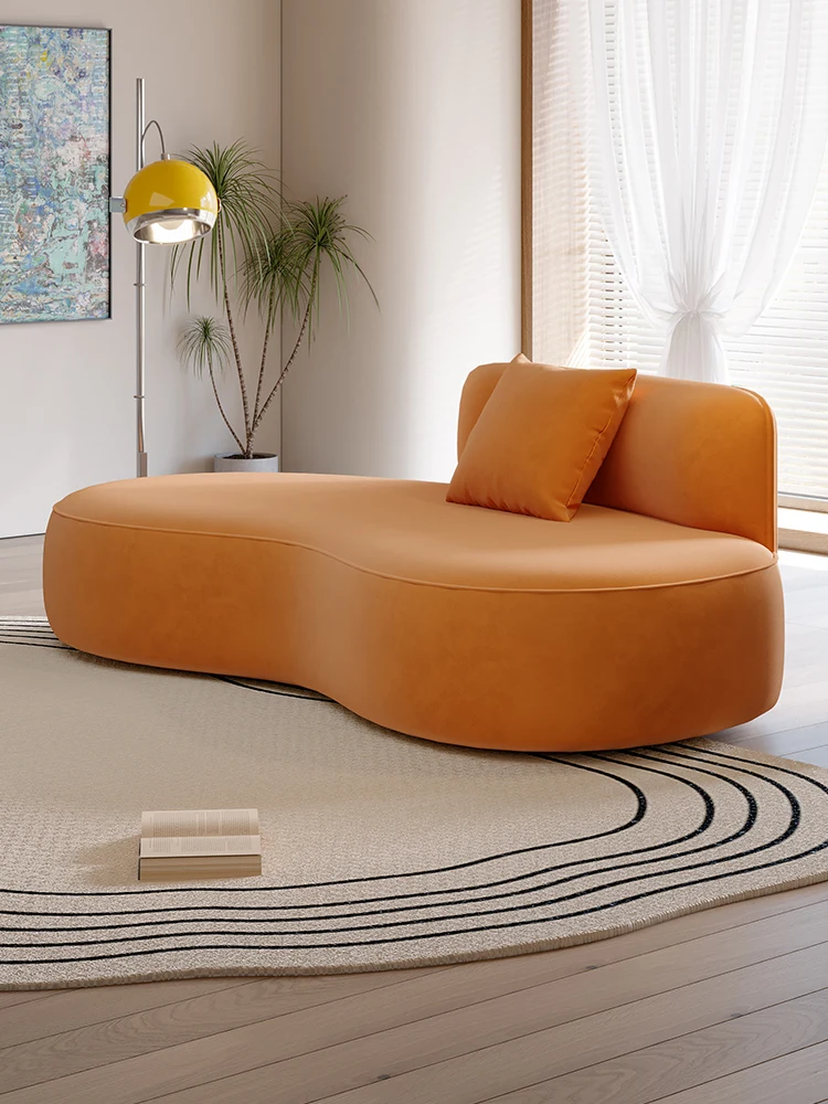 cream flannel cashew curved chaise longue sofa hotel homestay balcony bedroom lazy chaise longue