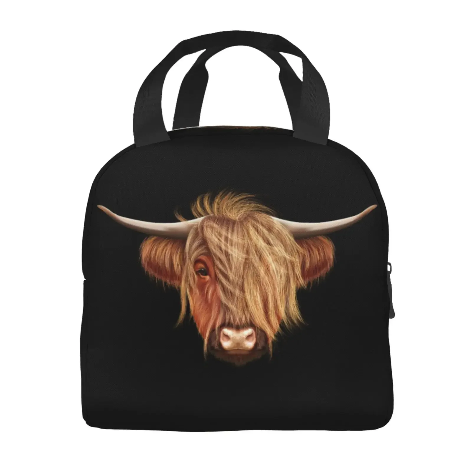 Scottish Highland Brown Cow Print Insulated Lunch Box Leak-proof Thermal Cooler Lunch Bag for Men Women Kids Work Trip Picnic
