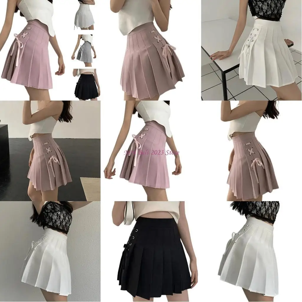 

49ME Polyester Pleated Half Skirt Short Dress with Safety Lining for a Stylish and Layered Appearance Great for Everyday Use