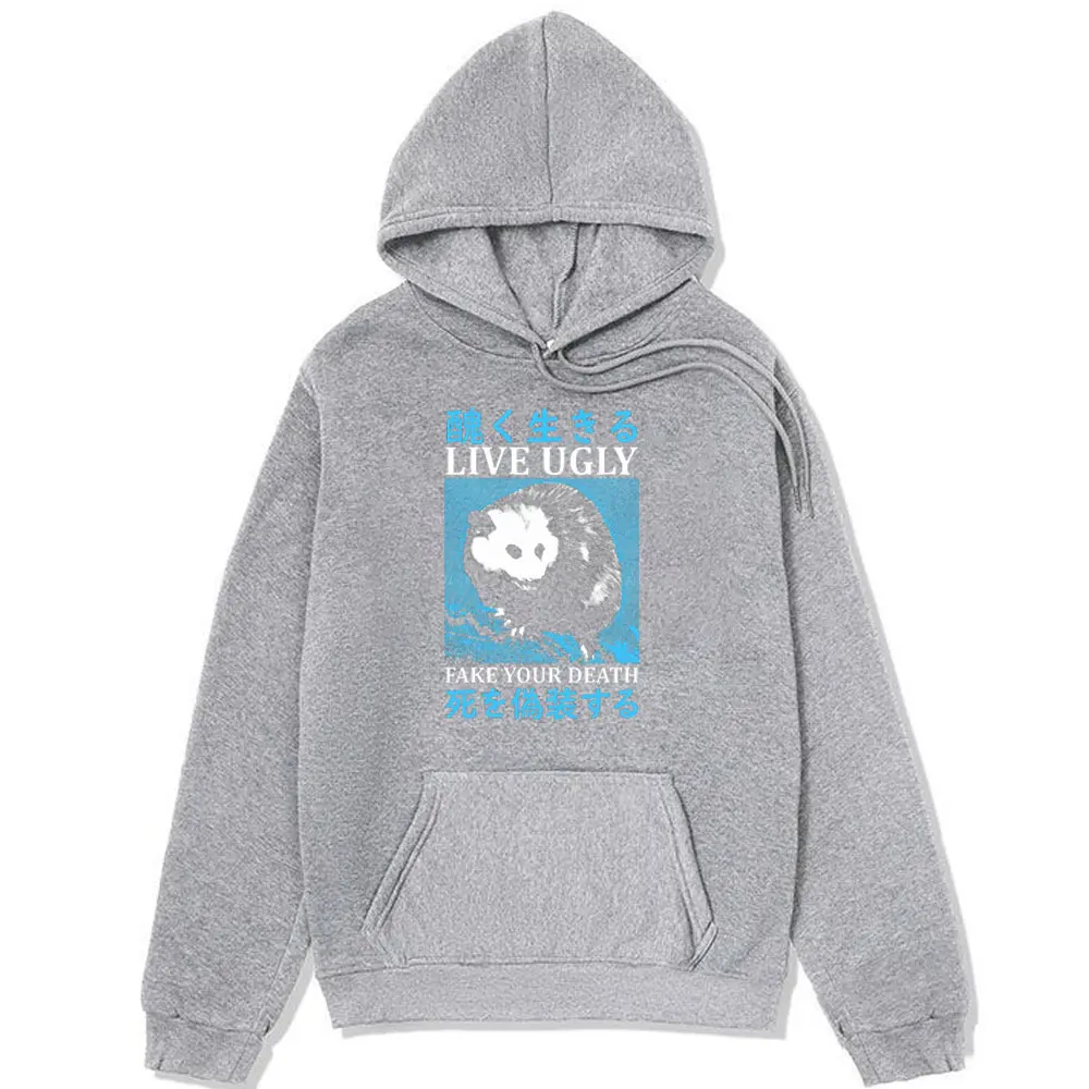 Funny Live Ugly Japanese Opossum Graphic Hoodie Men Women Clothing Fall and Winter Fleece Fashion Oversized Hooded Sweatshirts