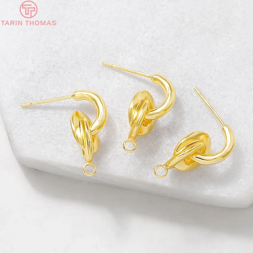 (2018)4PCS 9x20MM Hole 2MM 24K Gold Color Plated Brass Knot Stud Earrings High Quality DIY Jewelry Making Findings