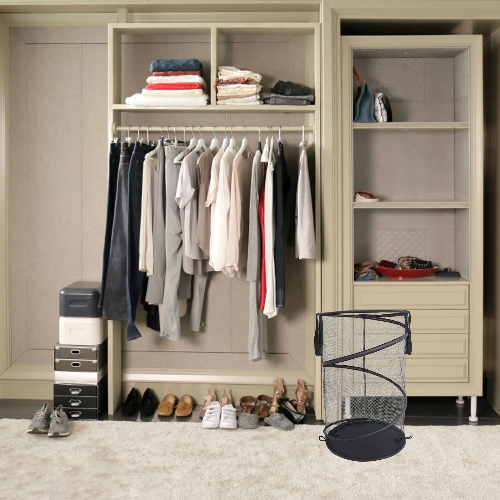 

Складная корзина для белья из прочного полиэстера со стальной проволочной конструкцией, большая вместимость, портативная корзина для хранения одежды для дома