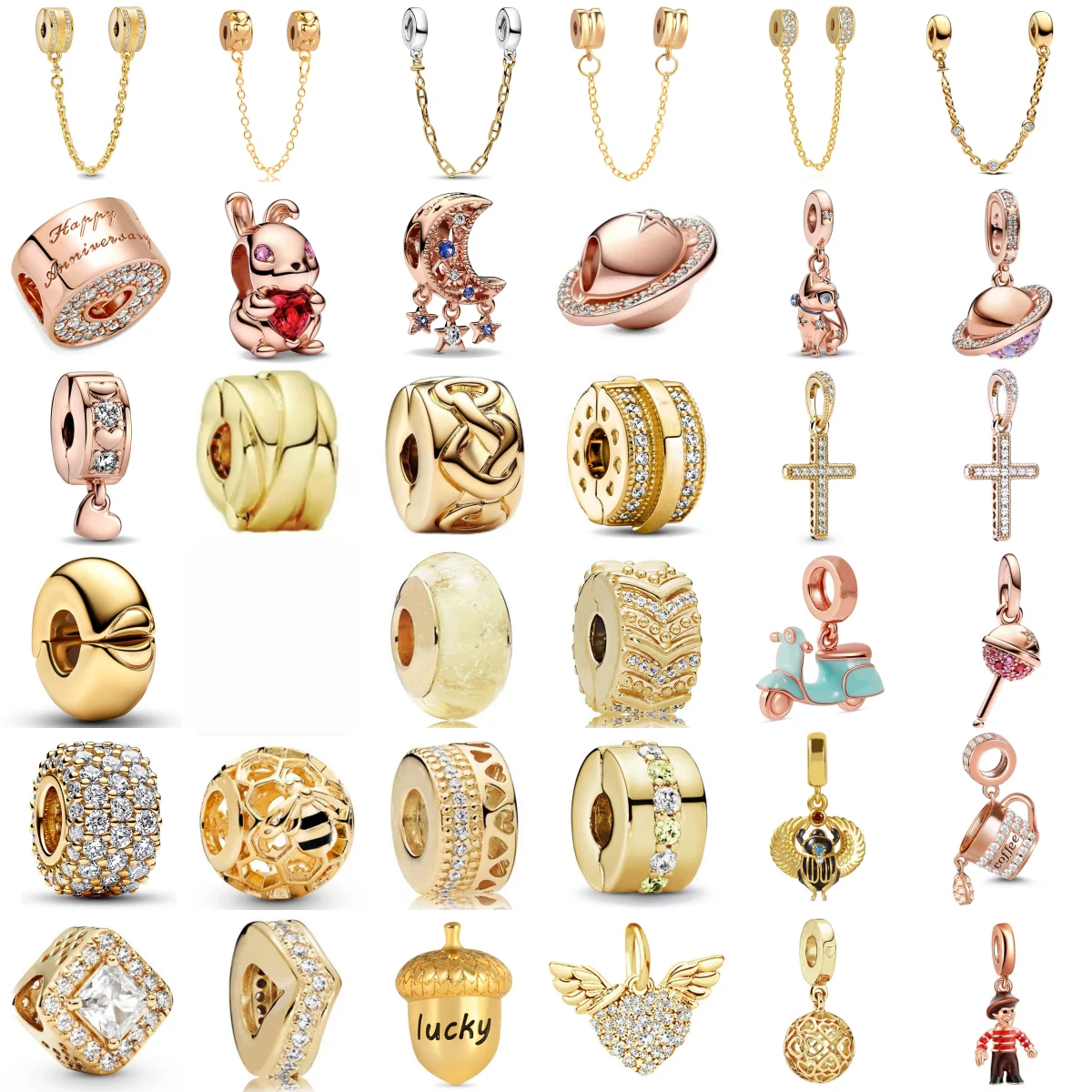 High Quality 925 Silver Gold Plating Rabbit Cross Coffee Cup Pinecone Charms Beads Fit Original Bracelet  For Women Gift