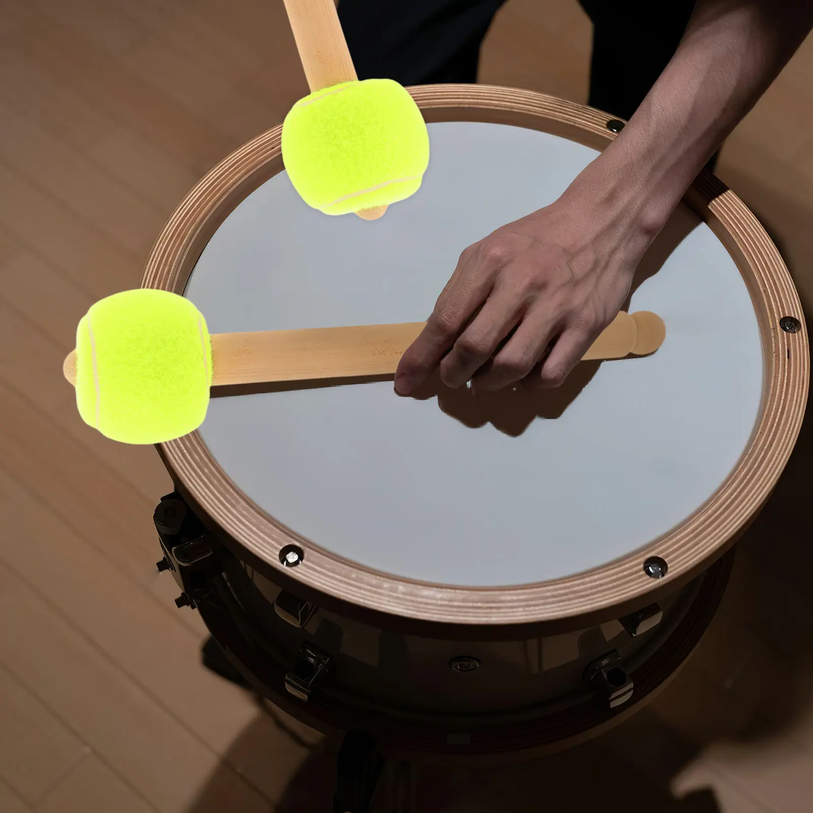 Tennis Ball Head Drumstick Wooden Handle Marching Drumstick for School Bands Beginners Bass Drum Mallet Percussion Sticks Drum