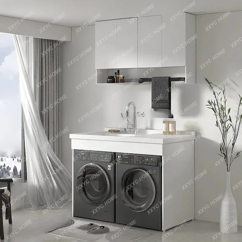 

Lsmall apartment double washing machine dryer integrated cabinet combination balcony laundry cabinet wash basin