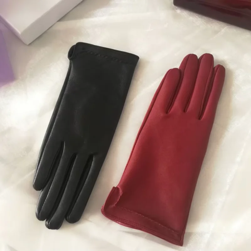 

Элегантные модные перчатки для вождения, перчатки из натуральной козьей кожи, женские модные зимне-осенние однотонные варежки