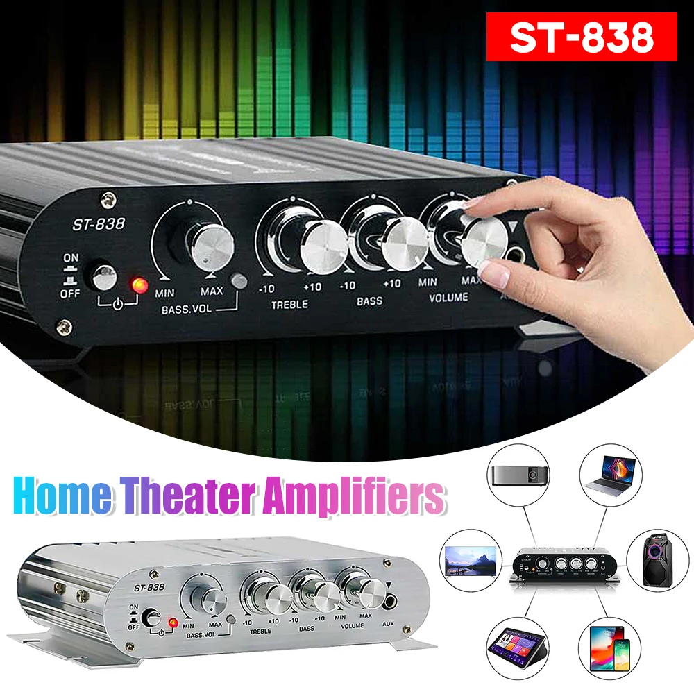 ST-838 Home Theater Amplifiers Subwoofer Amplifier HiFi 2.1 Channel Power Amplifier Stereo Bass Sound Car Home Amp Media Player
