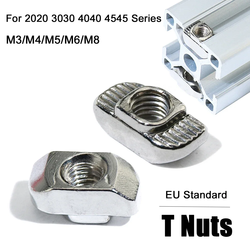10/50pcs M3-M8 Home Improvement EU Standard Carbon Steel Aluminum Profiles Nuts Fasteners Thread T Nut Hardware