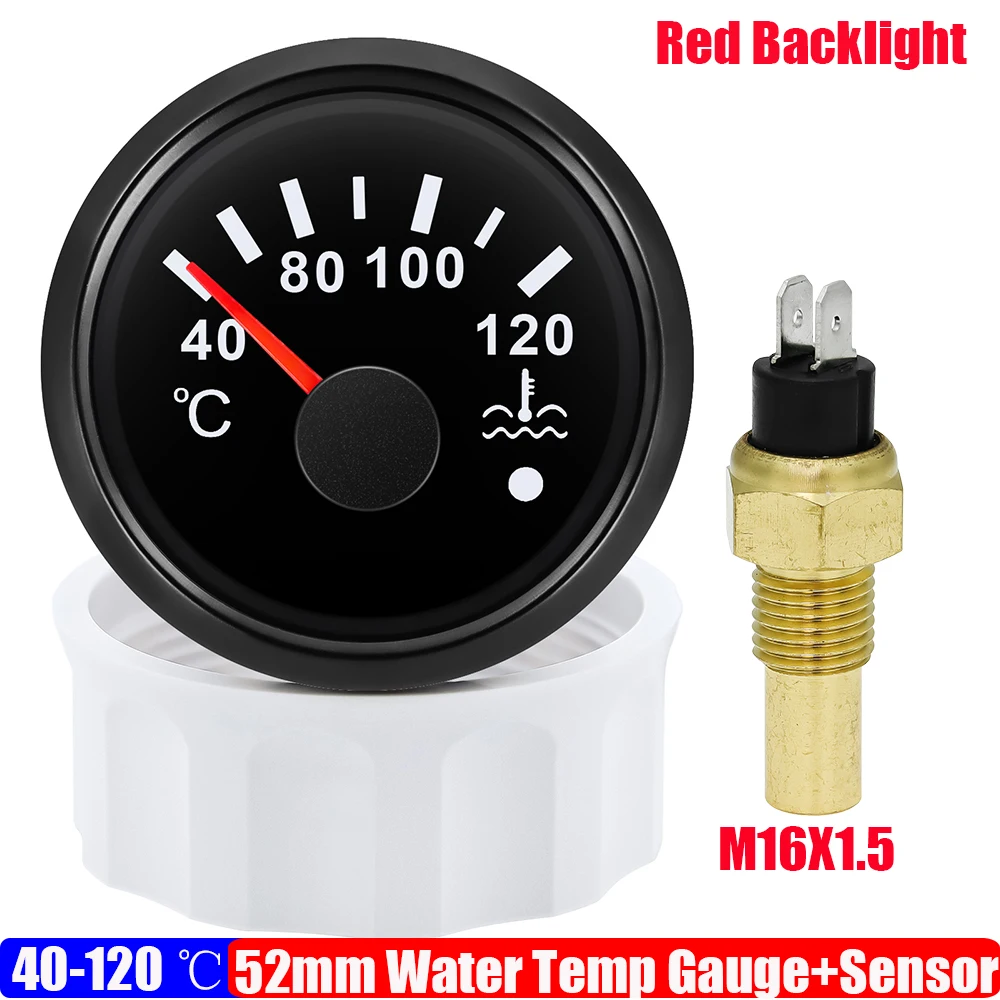 Qiilu Jauge Température Eau Refroidissement 2" 12V/24V Avec Alarme IP67 - Cadran Blanc EU