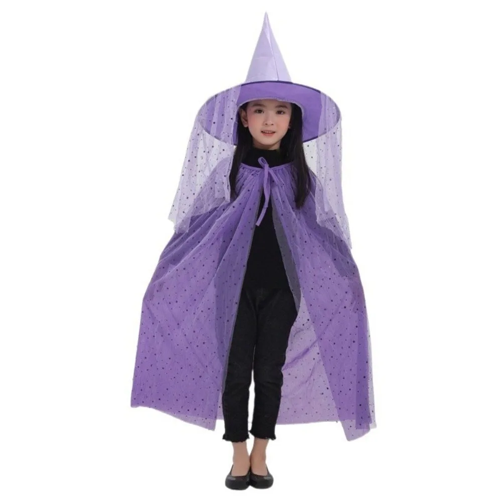 

Creative Double Layer Halloween Cloak with Hat Star Mesh Halloween Children Costume Cosplay Robe Cape Hat Set Party