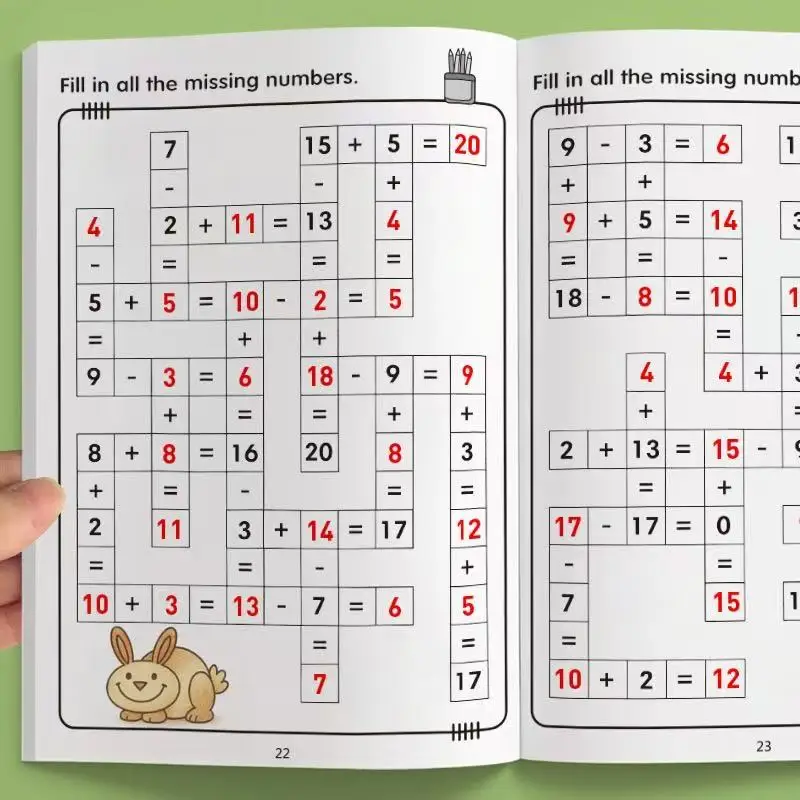 32페이지 크로스워드 퍼즐 3~8세용 덧셈 뺄셈 수학 학습서