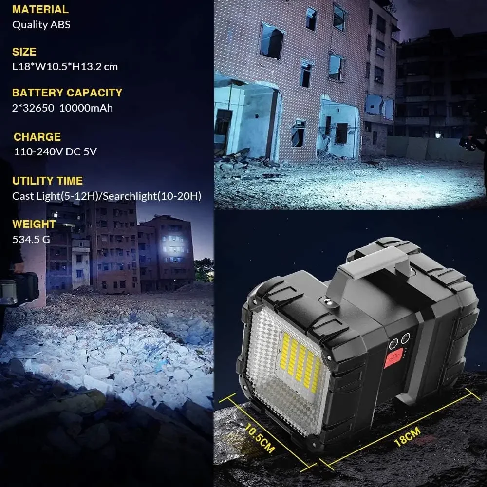 80W High-Powered Spotlight Flashlight Searchlight Camping 3+4 Lights Modes Handheld LED Spotlight Flashlight