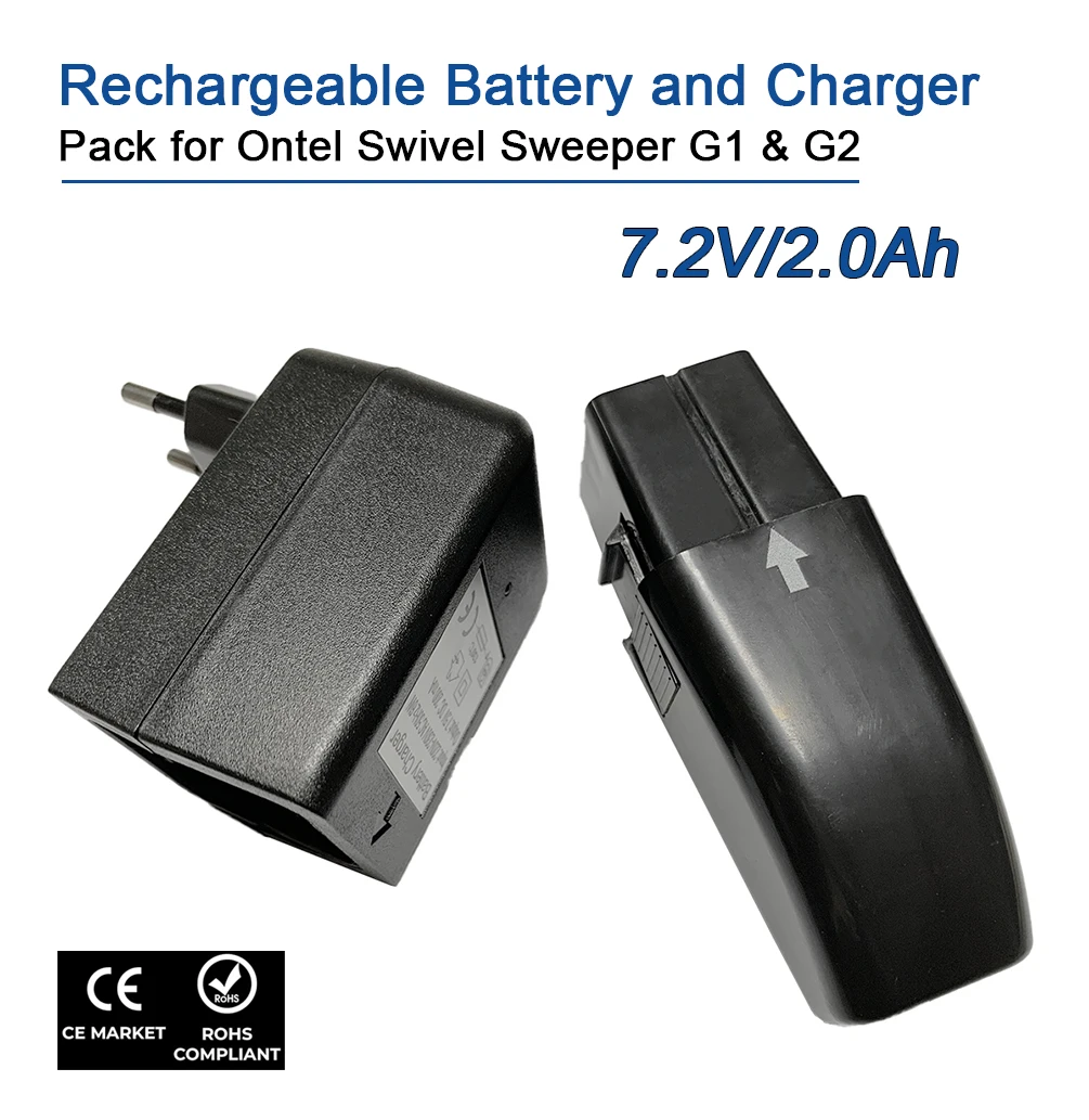 High Quality Li-ion 7.2V 2000mAh Replacement Rechargeable Battery and Charger for Ontel Swivel Sweeper G1&G2 Vacuum Cleaner