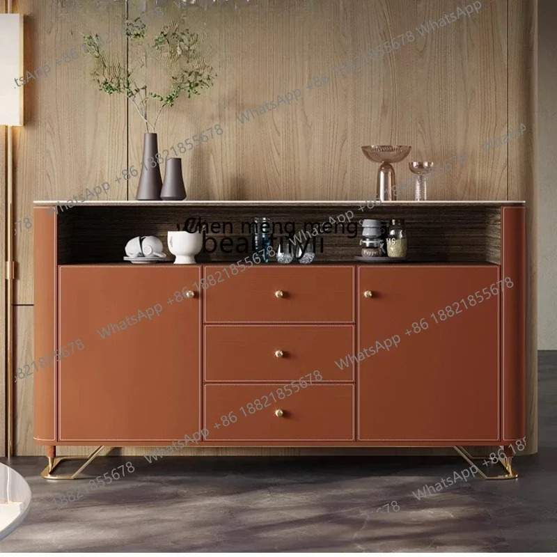 

Q178 Saddle leather door cabinet household dining room entrance door against the wall rock slab light luxury storage side cabine
